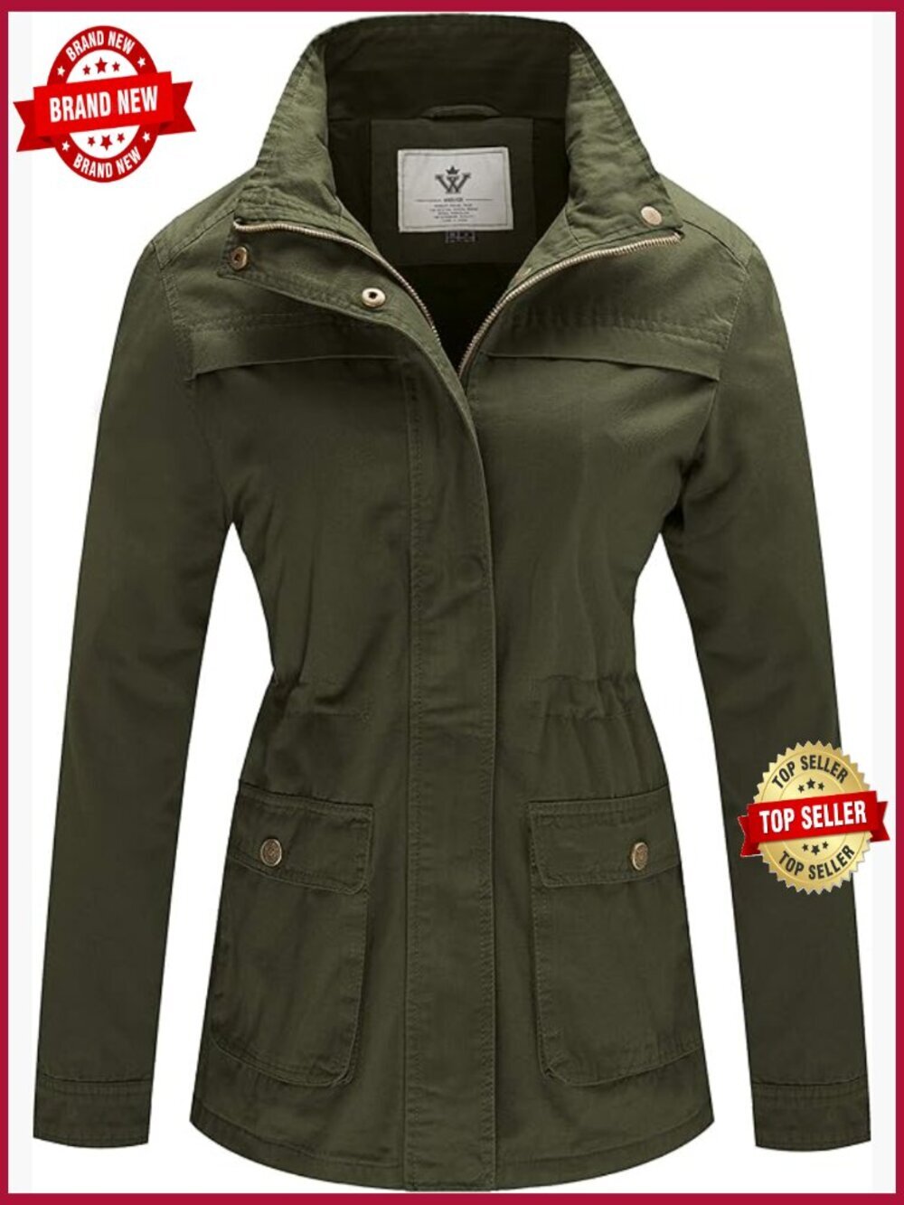 Women's Casual Military Jacket Cotton Stand Collar Utility Anorak Coat